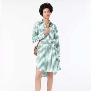 J.Crew Classic-fit crisp cotton poplin shirtdress green-and-white pinstripes